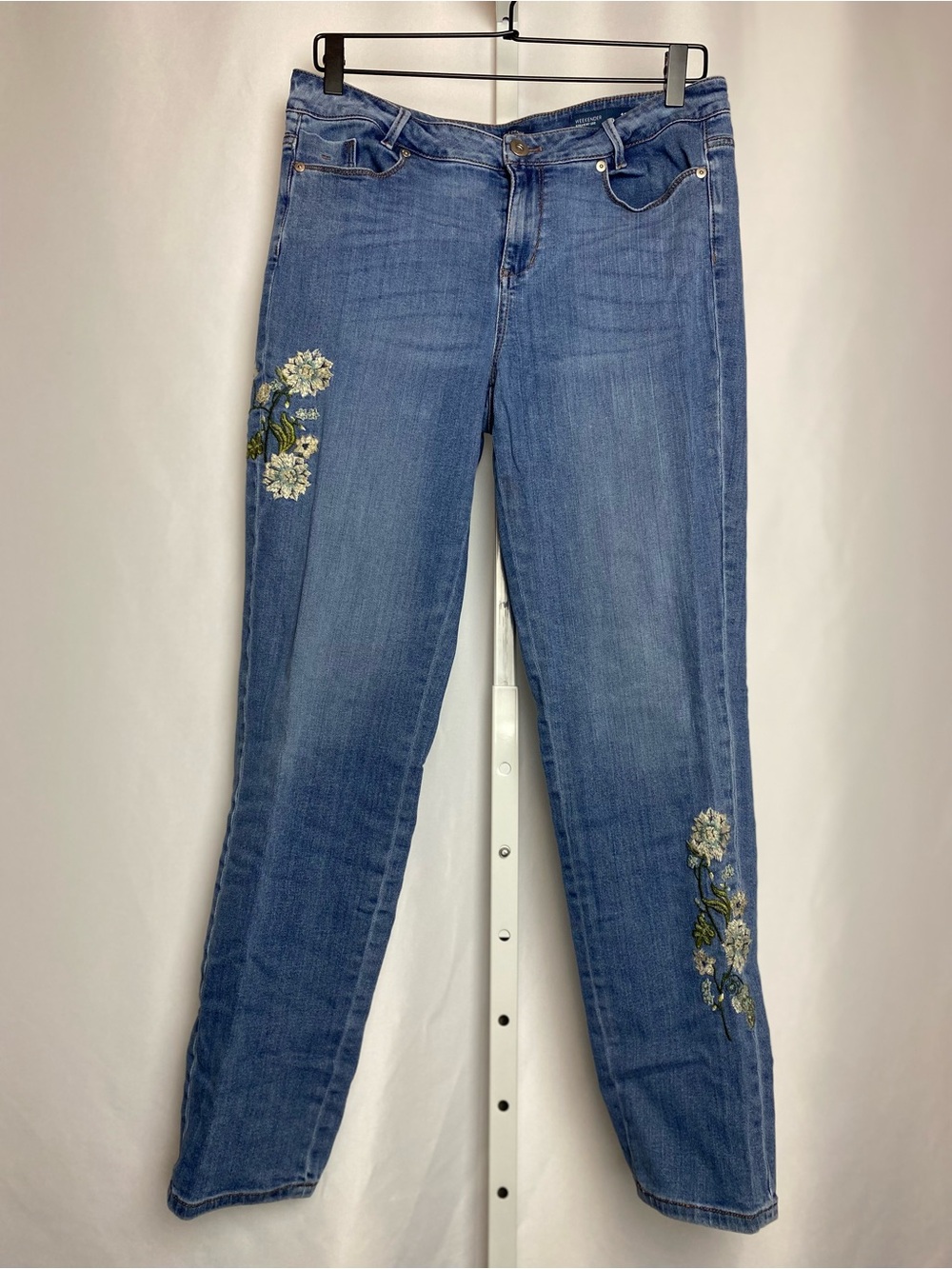 J. Jill Womenʻs Weekender Floral Embroidered Straight Leg Denim Jeans 10